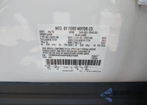 2023 Ford Explorer Xlt from USA, damaged, VIN 1FMSK8DHXPGB27658